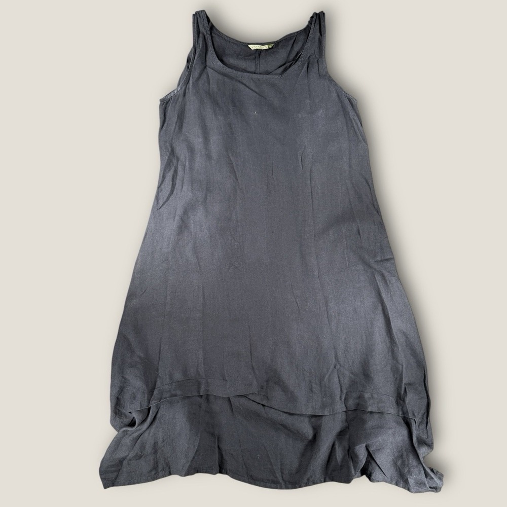 Chalet USA Black 100%‎ Linen Layered Lagenlook Tunic Dress Size Small w/ Slip